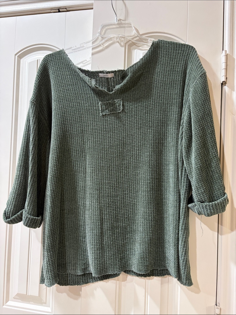 Waffle-Knit Relaxed Women’s Top - Sage Green. From boutique.